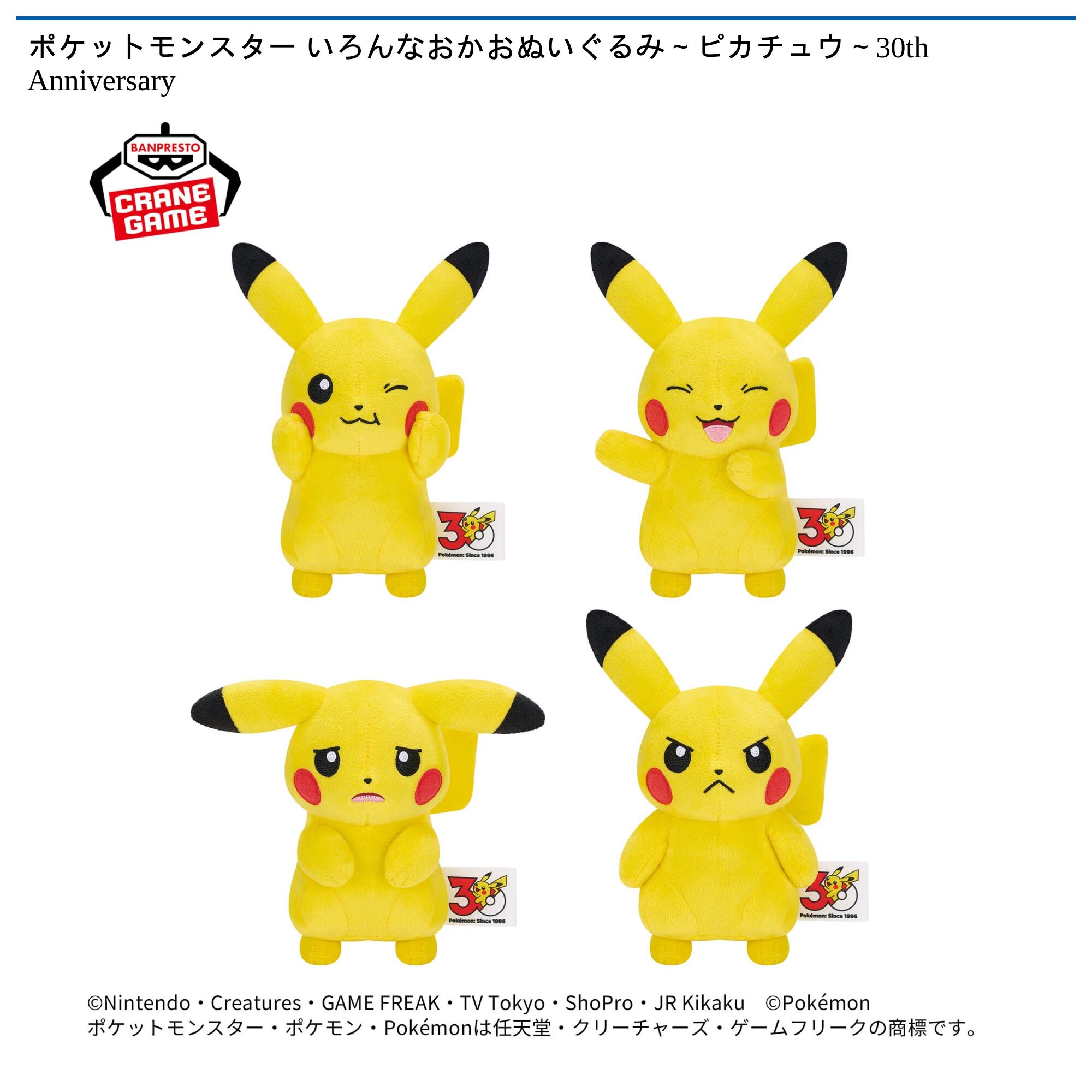 ポケットモンスター いろんなおかおぬいぐるみ～ピカチュウ～30th Anniversary