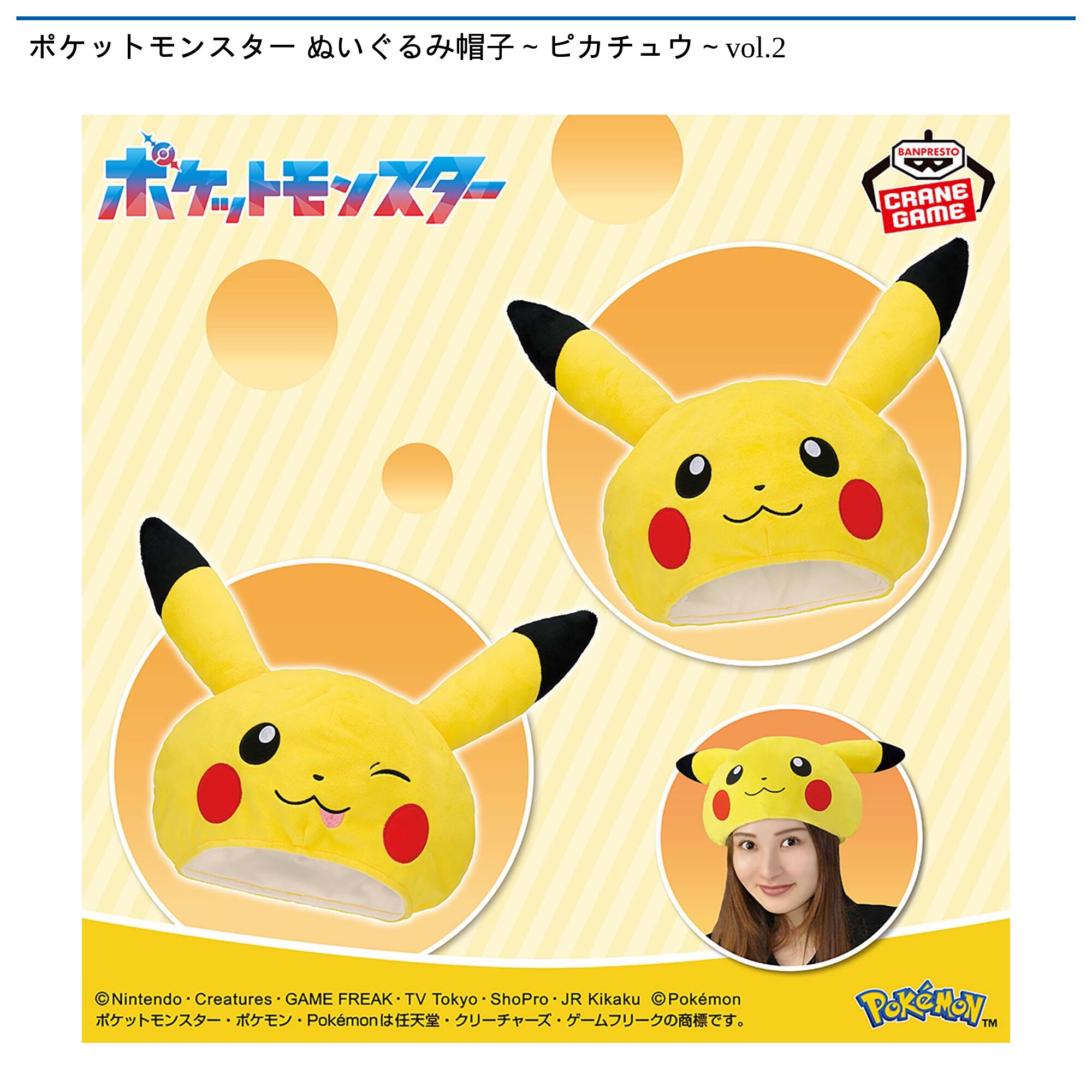 ポケットモンスター ぬいぐるみ帽子～ピカチュウ～vol．2